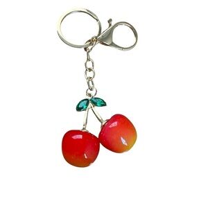Cherry Keychain Bag Charm –Light Red & Gold Tone (Brand New)